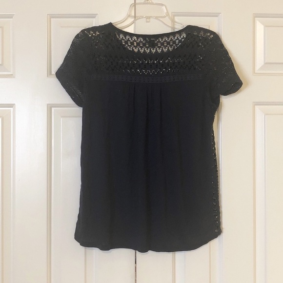 Lucky Brand navy blue crocheted short sleeve pullover crew neck top. Small. EUC - Picture 5 of 6
